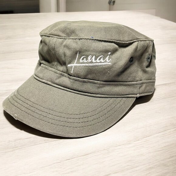 Lanai Hawaii Olive Green Military Style Cap With Adjustable Strap - Picture 2 of 6